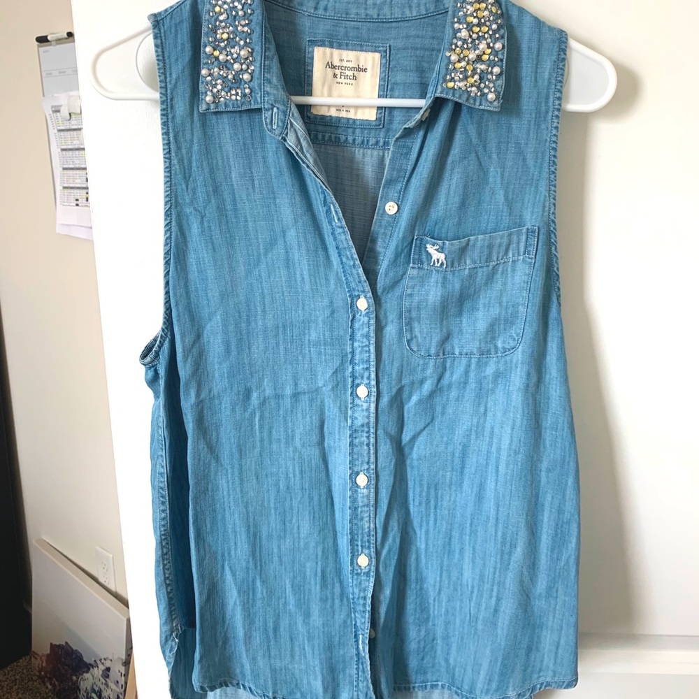 Abercrombie - denim cut off tank top